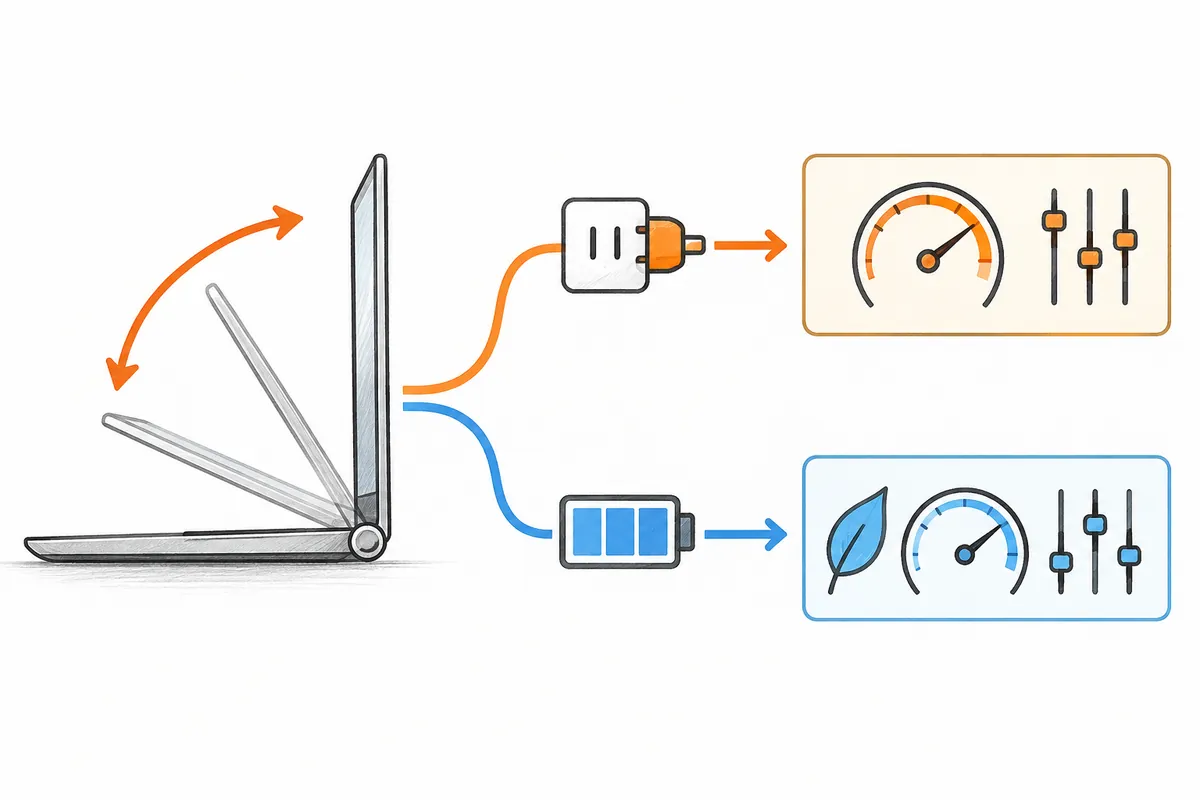 Keeping a Laptop Working with Its Lid Closed: Power Settings and Heat — Original illustration of the key points