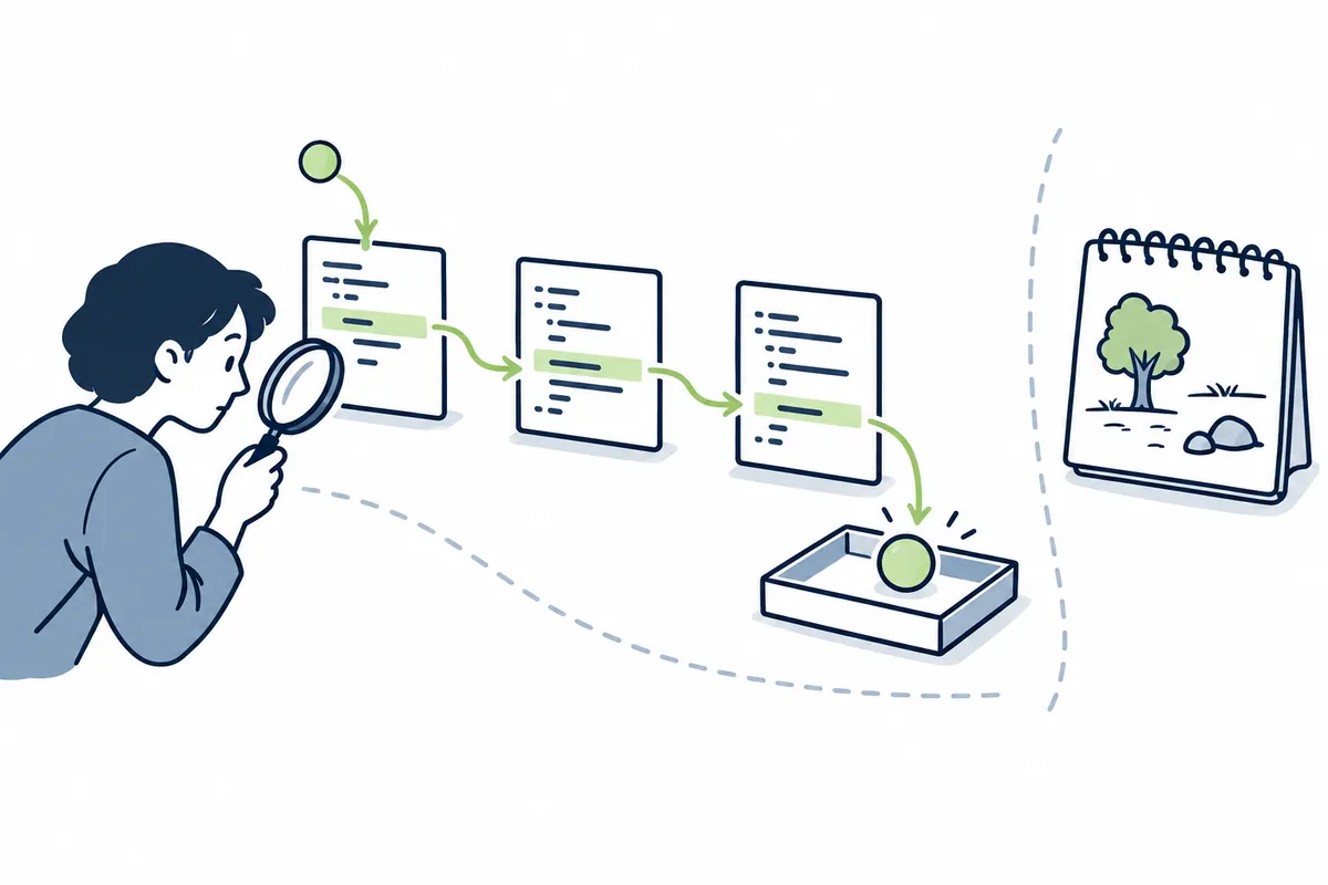 向AI请求代码说明:通过执行流程与输入示例核实 — 展示文章要点的原创示意图