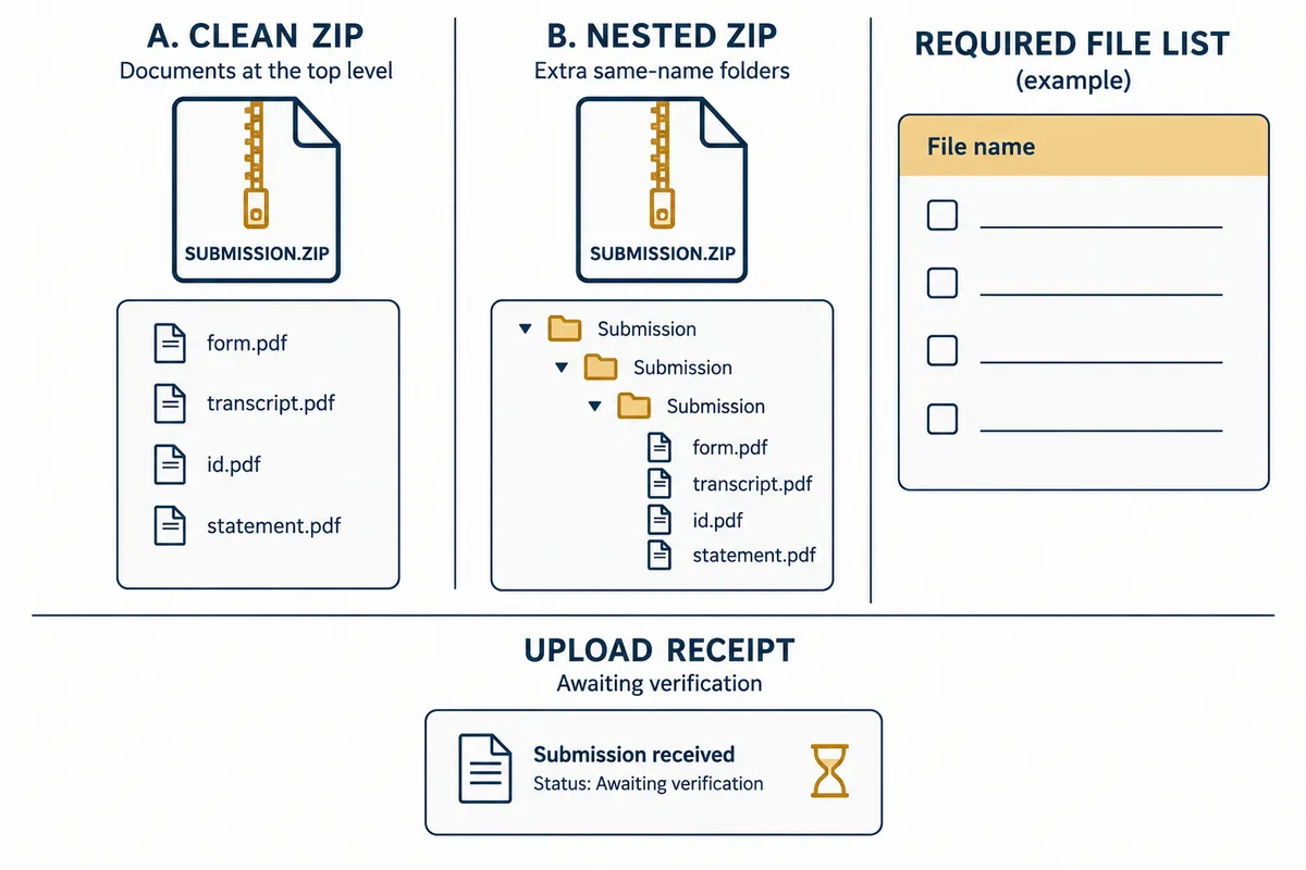 Windows ZIP 압축 풀기와 제출 전 확인: 파일 누락·이중 폴더·잘못된 최종본 줄이기 — 본문의 핵심 항목을 살펴보는 설명 그림